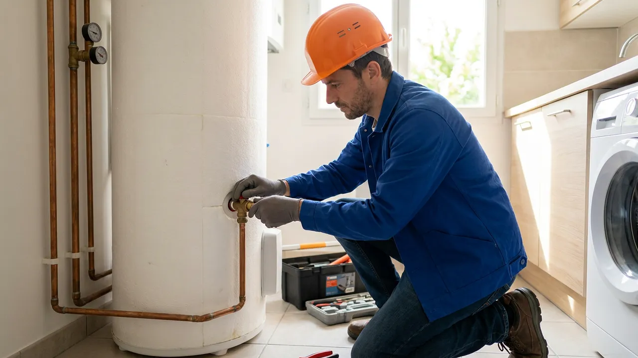 Entretien d'un chauffe-eau électrique et contrôle du groupe de sécurité dans un appartement de Boulogne-Billancourt