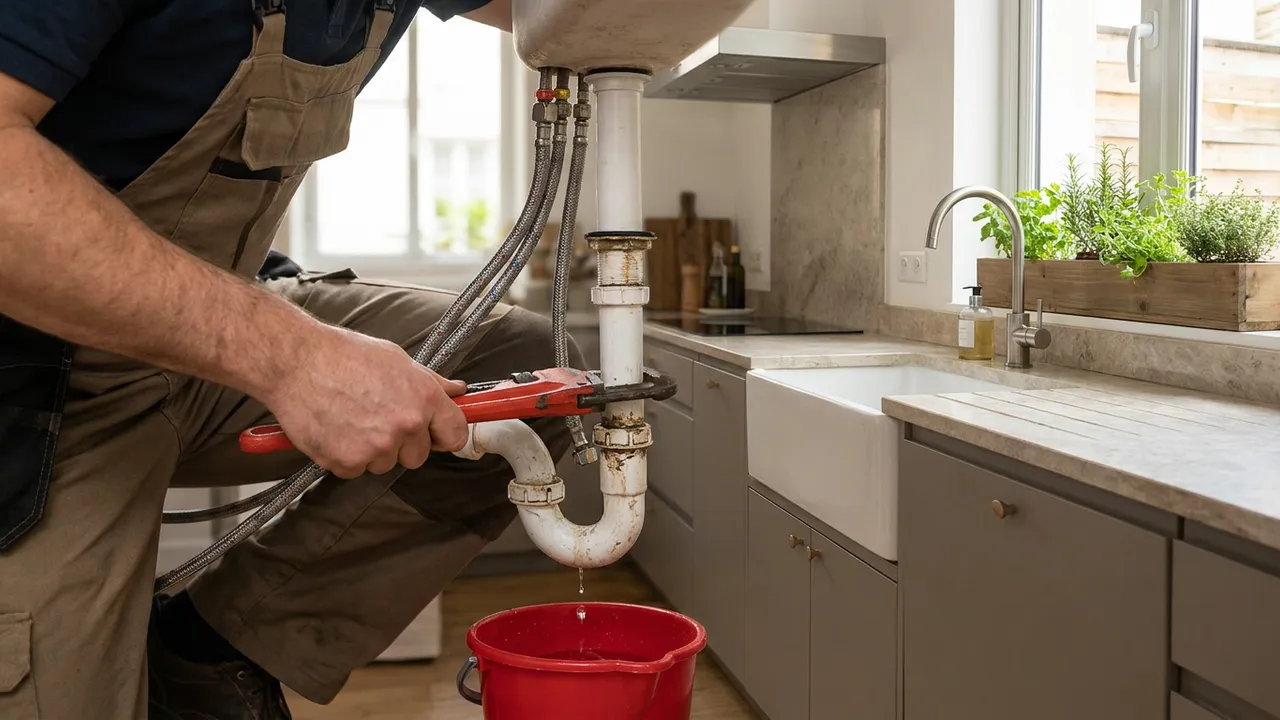 Réparation d'un siphon d'évier qui fuit dans une cuisine d'appartement à Boulogne-Billancourt